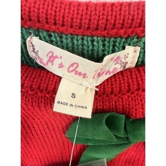 It’s Our Time Holiday Sleeveless Jumpsuit Size Small Red green White Bells Bow - Picture 7 of 16